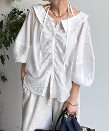 DOUDOU(ドゥドゥ) ギャザーチョーカーブラウス