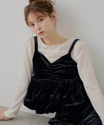 Chico(チコ) 【SALON by Chico/セットアップ対応】ベロア刺繍ラッフルビスチェ