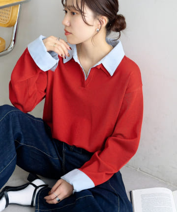 DISCOAT(ディスコート) 【簡単におしゃれ見え】シャツレイヤード風プルオーバー