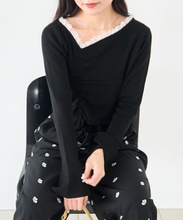 Kastane(カスタネ) 【4色展開】レースシャーリングニット