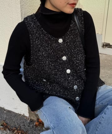 CIAOPANIC TYPY(チャオパニックティピー) 銀ボタンツイードニットベスト