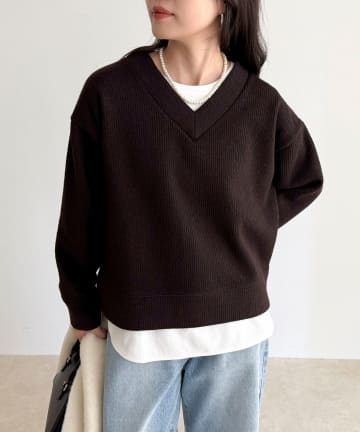 FREDY & GLOSTER(フレディ アンド グロスター) リブ見えニットソーVネックプルオーバー