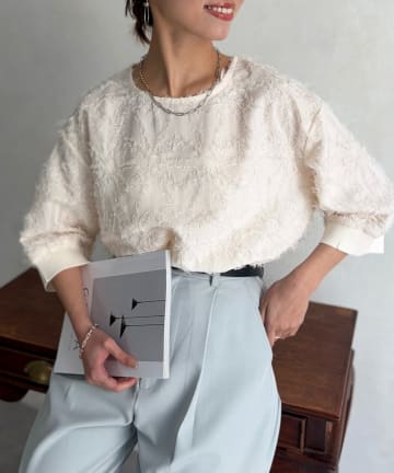 Chez toi(シェトワ) リブ切替花柄JQプルオーバー