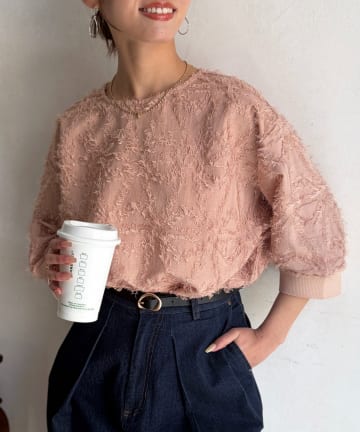 Chez toi(シェトワ) リブ切替花柄JQプルオーバー