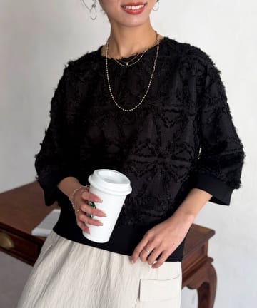 Chez toi(シェトワ) リブ切替花柄JQプルオーバー