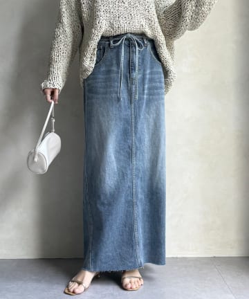 DOUDOU(ドゥドゥ) ベルト付デニムタイトスカート