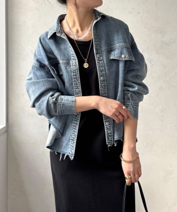 DOUDOU(ドゥドゥ) 【セットアップ可能】デニムショートシャツ