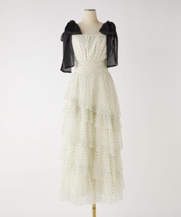 one after another NICE CLAUP(ワンアフターアナザー ナイスクラップ) 【premiumorder】肩リボンティアードワンピース