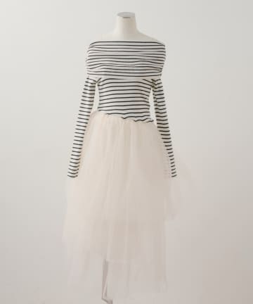 Chico(チコ) 【SALON by Chico】オフショルニットティアードボリュームドッキングワンピース