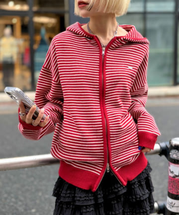 w closet(ダブルクローゼット) ボーダーニットパーカー