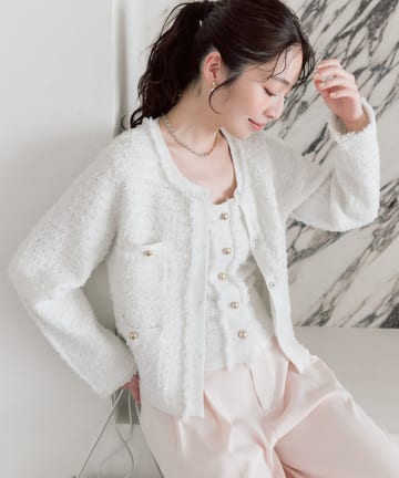 La boutique BonBon(ラブティックボンボン) 【アンサンブル可】ファンシーツイードニットジャケットカーディガン
