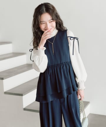 La boutique BonBon(ラブティックボンボン) 【セットアップ可・オケージョン対応】アシメペプラムブラウス