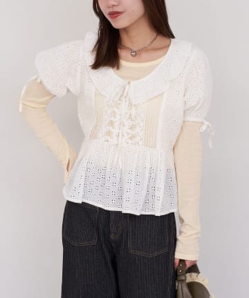 CIAOPANIC(チャオパニック) 【She desires…】レースアップパフスリーブブラウス