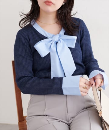 natural couture(ナチュラルクチュール) リボンタイラメニット