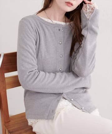 natural couture(ナチュラルクチュール) シルバー釦カットソーカーディガン