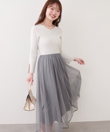 natural couture(ナチュラルクチュール) 〈mizumami〉リボンチャームニットドッキングワンピース