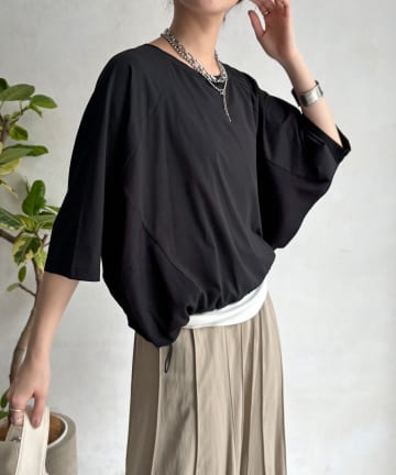 DOUDOU(ドゥドゥ) 【WEB限定】異素材切替ドロストプルオーバー