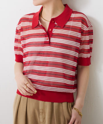 COLLAGE GALLARDAGALANTE(コラージュ ガリャルダガランテ) 【夏でも涼しい】シアーボーダーポロニット