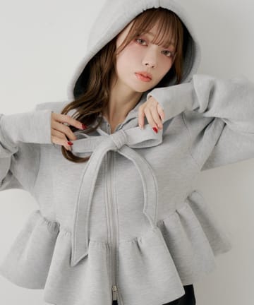 Chico(チコ) 【SALON by Chico/セットアップ対応】太リボンペプラムジップスウェット