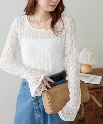 DISCOAT(ディスコート) 【WEB限定】前後2WAY袖フリルレースプルオーバー