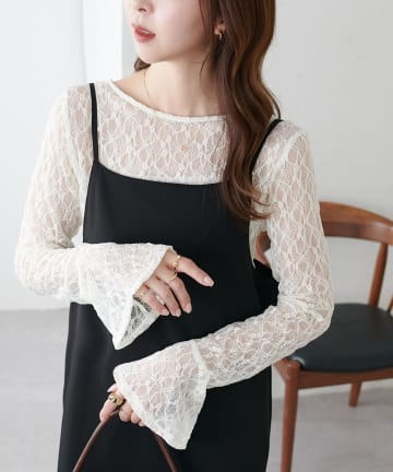 DISCOAT(ディスコート) 【WEB限定】前後2WAY袖フリルレースプルオーバー