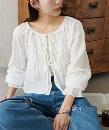 DISCOAT(ディスコート) 【SS先行予約/WEB限定】シャーリングリボン楊柳ブラウス