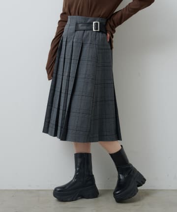 OUTLET(アウトレット) 【Kastane】ベルトプリーツミドルスカート