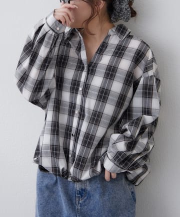 Remind me and forever(リマインドミーアンドフォーエバー) 後ろレースアップ、チェックタケノコブラウス