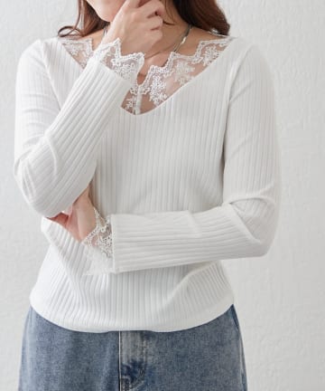 Remind me and forever(リマインドミーアンドフォーエバー) 定番アイテム！テレコVレース長袖プルオーバー