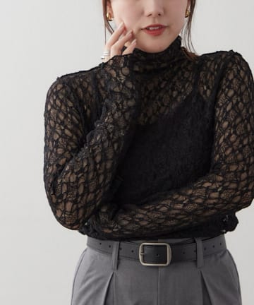 Remind me and forever(リマインドミーアンドフォーエバー) 伸縮性バツグン！レースボトルネックプルオーバー