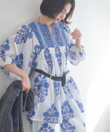 Remind me and forever(リマインドミーアンドフォーエバー) 【nane】【India Series】フラワー柄チュニックブラウス