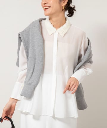 NOLLEY'S(ノーリーズ) チュール襟付オーガンジーフレアシャツブラウス