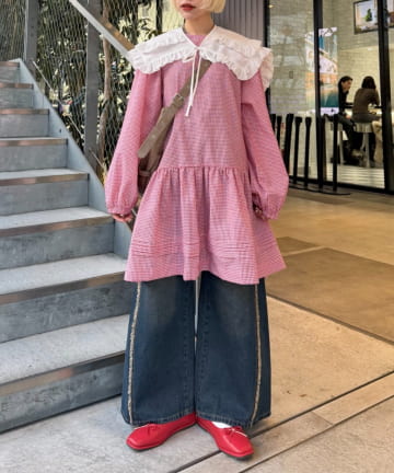 w closet(ダブルクローゼット) 衿付きミニワンピース