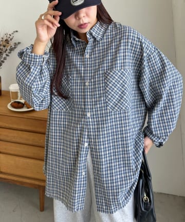 DISCOAT(ディスコート) 【WEB限定】チェックフリンジオーバーシャツ