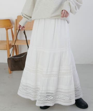 DISCOAT(ディスコート) 【SS先行予約/India】コットンボイルレース切替ティアードスカート