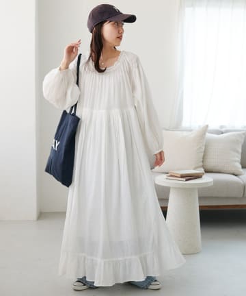 DISCOAT(ディスコート) 【SS先行予約/India】コットンクレープ肩シャーリングワンピース