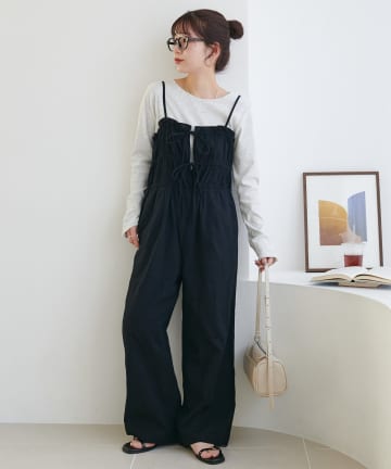 DISCOAT(ディスコート) 【India/SS先行予約】コットンリネンギャザーリボンキャミサロペット