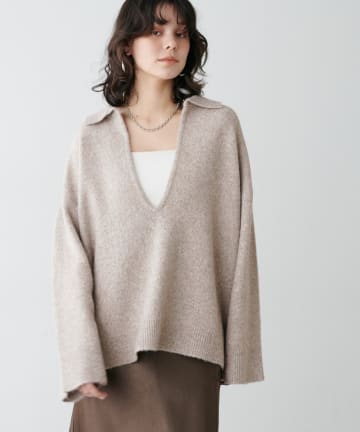 LARUTA(ラルータ) 衿付きキーネック杢ニット