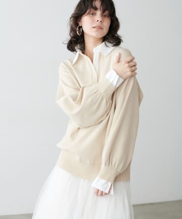 LARUTA(ラルータ) シャツ衿ポロニットプルオーバー