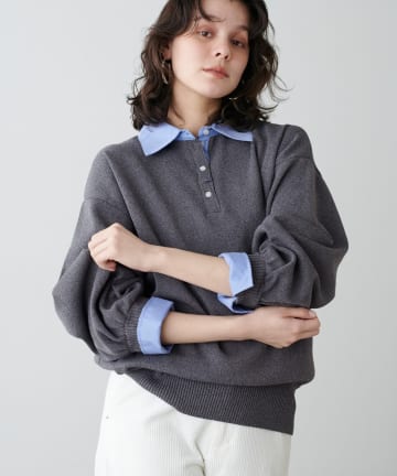 LARUTA(ラルータ) シャツ衿ポロニットプルオーバー
