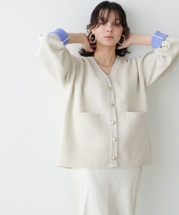 LARUTA(ラルータ) 配色ポリミドル金ボタンカーデ