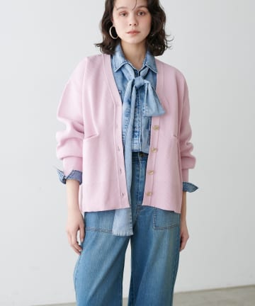 LARUTA(ラルータ) 配色ポリミドル金ボタンカーデ