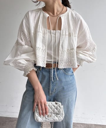 DOUDOU(ドゥドゥ) インドレースボレロブラウス