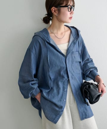 DISCOAT(ディスコート) 【Enlude】シアーデニムフードオーバーシャツ《ユニセックス》