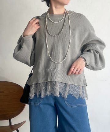 Croisiere(クロジエール) 裾レースニットレイヤードプルオーバー