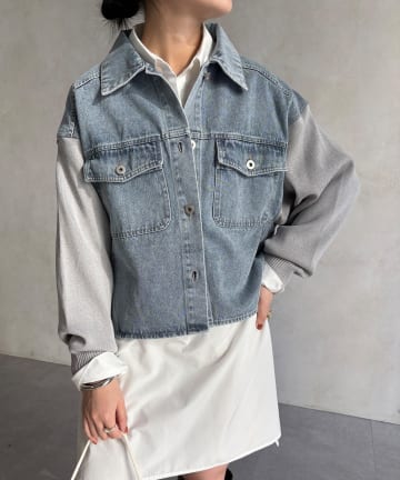 DOUDOU(ドゥドゥ) 【WEB限定】袖ニットデニムジャケット