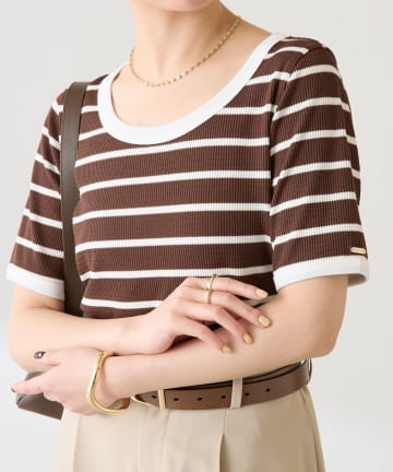 COLLAGE GALLARDAGALANTE(コラージュ ガリャルダガランテ) 【大人も着やすい】サーマルボーダーハーフスリーブ