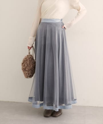 NICE CLAUP / OLIVE des OLIVE OUTLET(ナイスクラップ  / オリーブ デ オリーブ アウトレット) 【natural couture】サテンパイピングチュールスカート