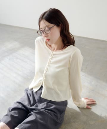 Kastane(カスタネ) カットベロアボタンカーディガン