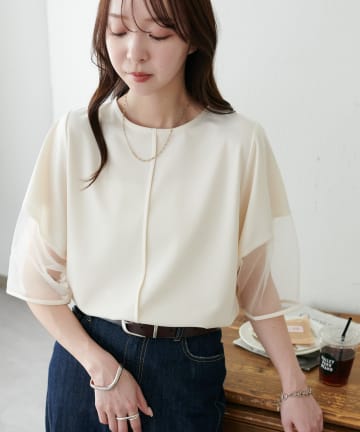 DISCOAT(ディスコート) 【WEB限定】袖シアーカットカルゼTシャツ